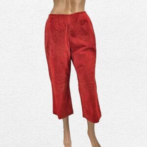 NWT Vintage y2k Newport News Red Leather Pants Cropped Capri Suede Size 10